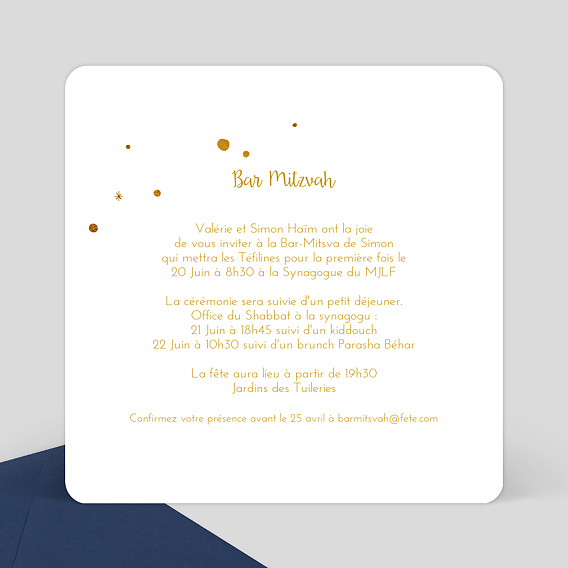 Faire-part bar mitzvah Golden Dots Verso