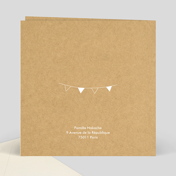 Faire-part bar mitzvah Fanions Bucoliques Kraft Verso