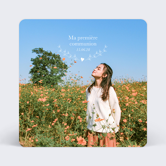 Carte de communion Coeur bucolique simple