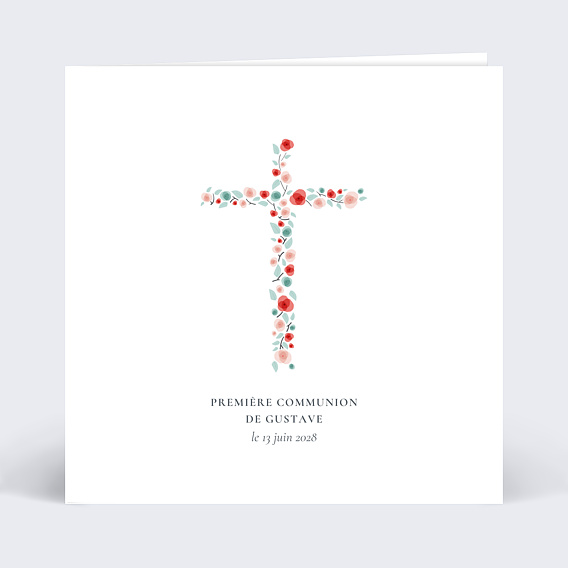 Faire-part communion Communion Croix fleurie