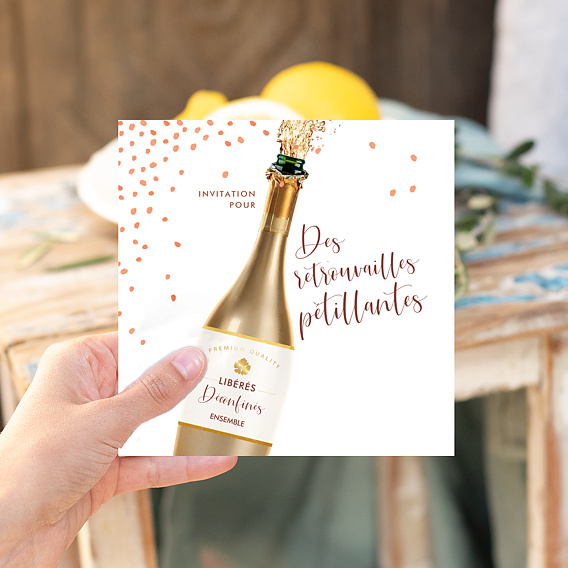 Carte d'invitation Champagne Confettis Après 1