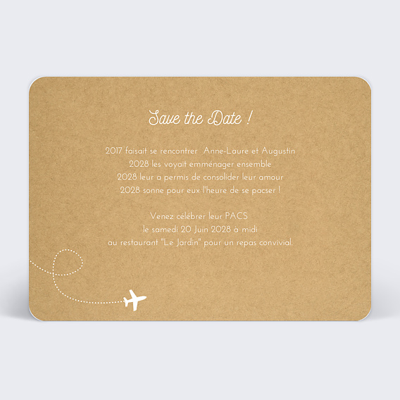 Faire part pacs Carnet de Voyage Verso