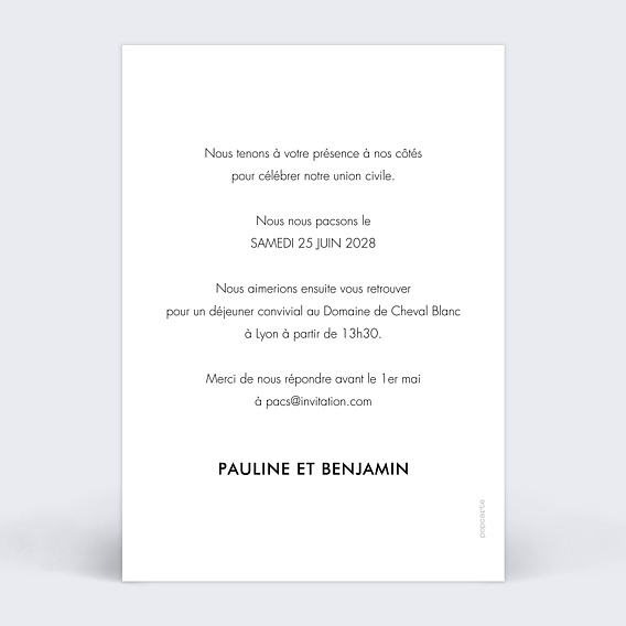 Faire part pacs Étiquette Poudrée Verso