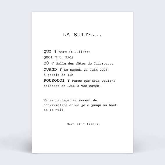 Faire part pacs Polaroïd Simple lll Verso