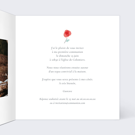 Faire-part Communion Communion Croix fleurie