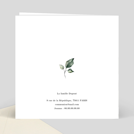 Faire-part communion Dorure Eucalyptus Verso