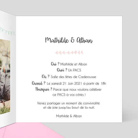 Faire part pacs Pacs Illustré Intérieur Droit