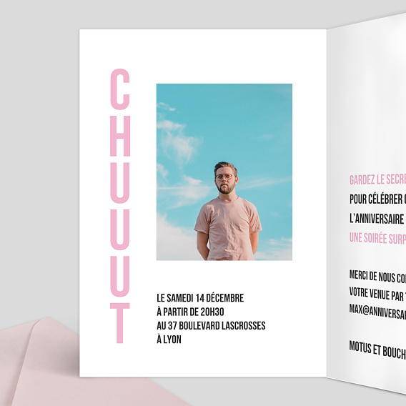 Invitation anniversaire Surprise Party Intérieur Gauche