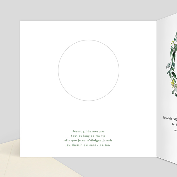 Faire-part communion Découpe Eucalyptus Intérieur Gauche