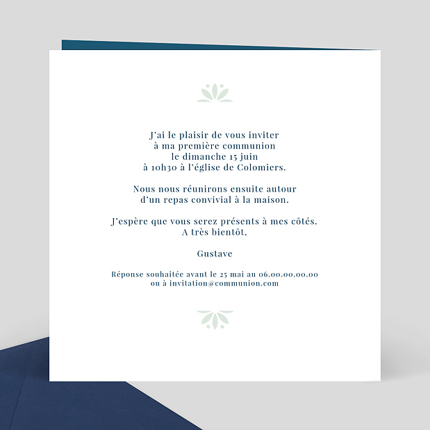 Carte de communion Découpe Dentelle Verso