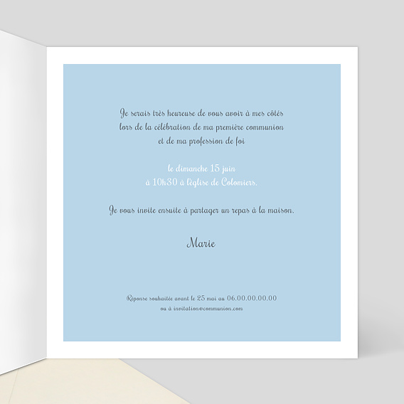 Faire-part communion Communion Croix Intérieur Droit