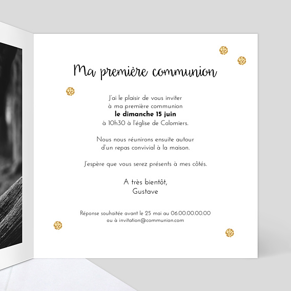 Faire-part communion Pois Ocre Intérieur Droit