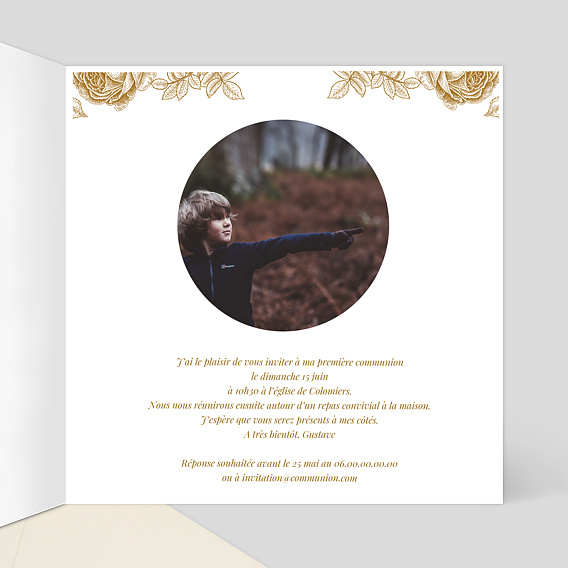 Faire-part communion Découpe Baroque Intérieur Droit