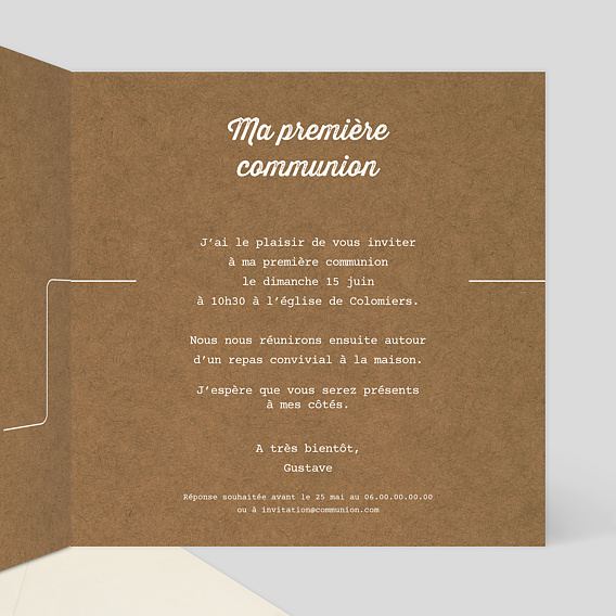 Faire-part communion Timeline Kraft Intérieur Droit