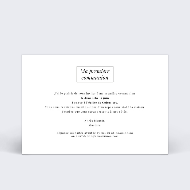 Carte de communion Etiquette Verso