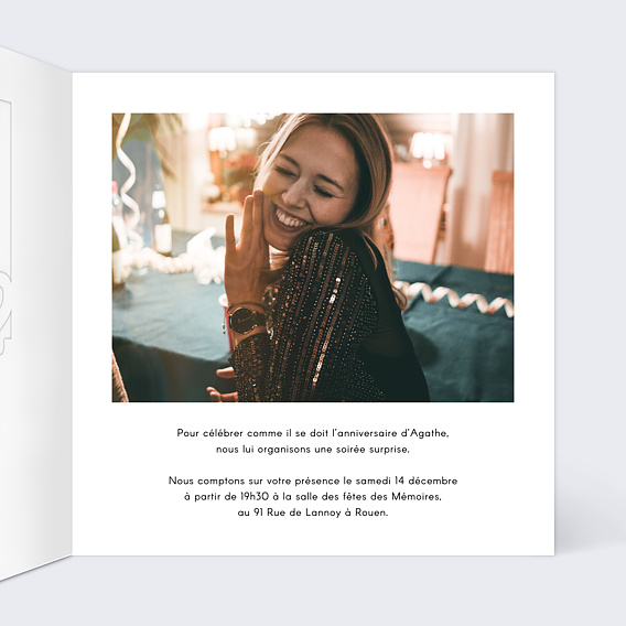 Invitation anniversaire Découpe Surprise Intérieur Droit
