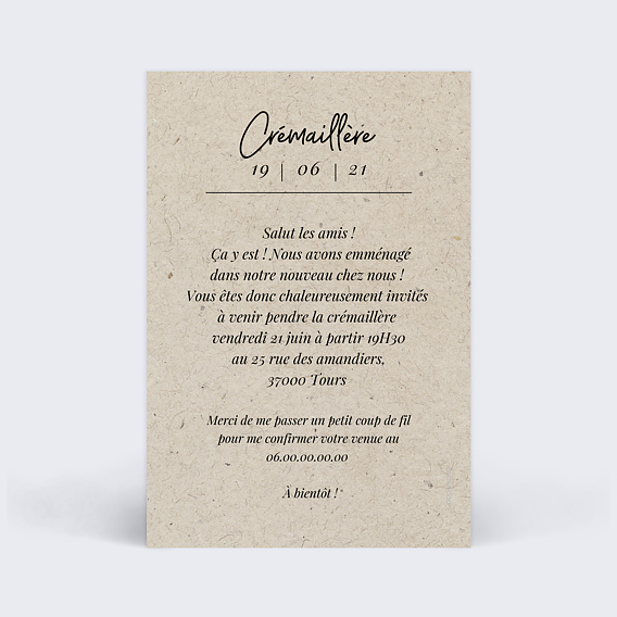 Carte d'invitation Carte Chinée IV Verso