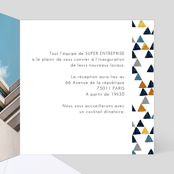 Invitation professionnelle Inauguration Petits Triangles Intérieur Droit
