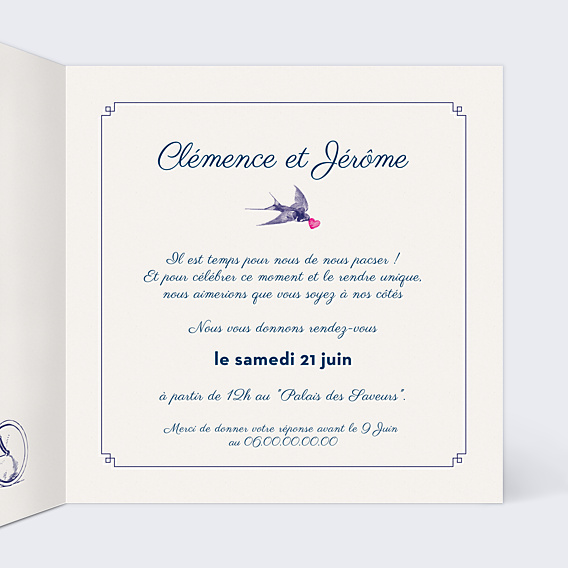 Faire-part Pacs Hirondelle d'Amour