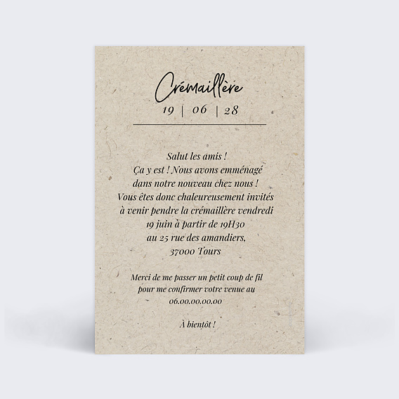 Carte d'invitation Carte Chinée II Verso