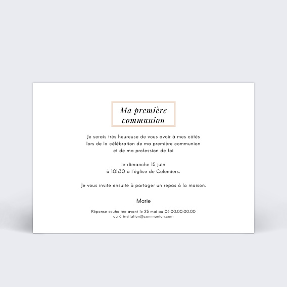 Faire-part communion Étiquette Poudrée Verso