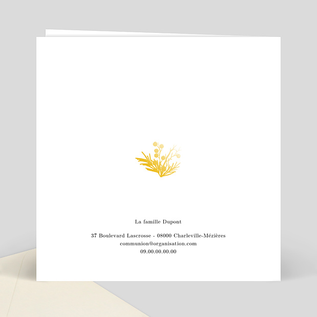 Carte de communion Dorure Couronnée Verso