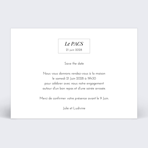 Faire part pacs Étiquette Verso