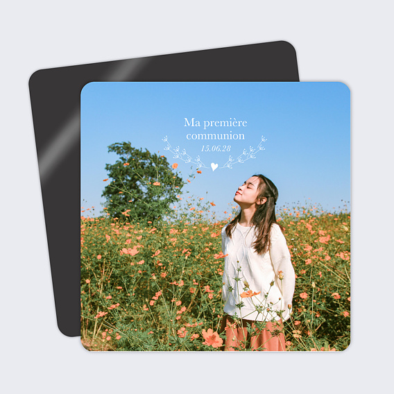 Faire-part communion Coeur Bucolique Simple