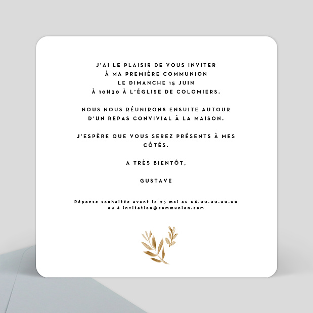 Carte de communion Golden Jungle Verso