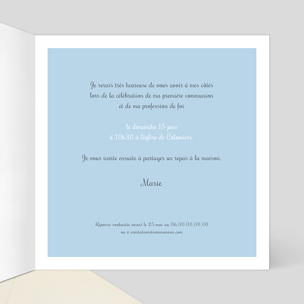 Carte de communion croix Intérieur Droit