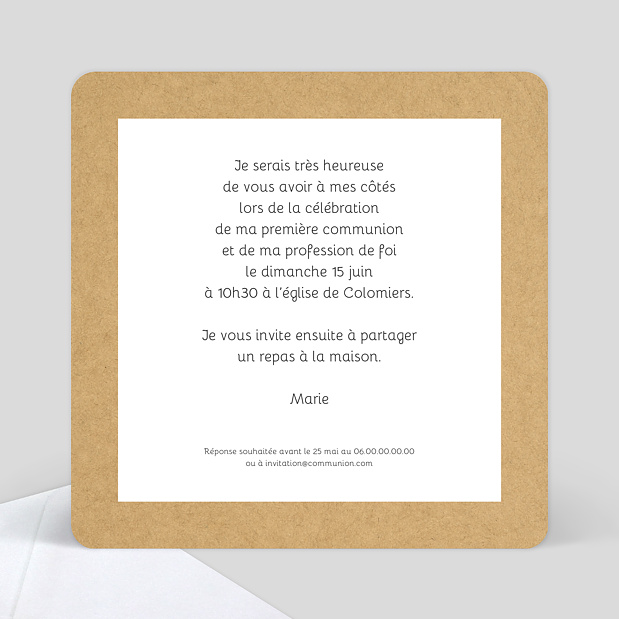 Carte de communion Fanions bucoliques Verso