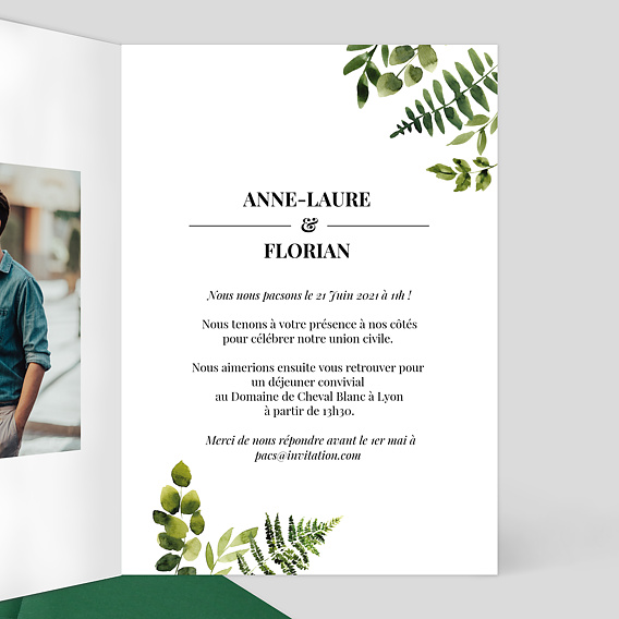 Faire part pacs Aquarelle Botanique Intérieur Droit