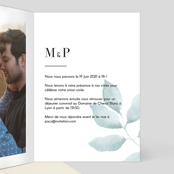 Faire part pacs Botanique Intérieur Droit