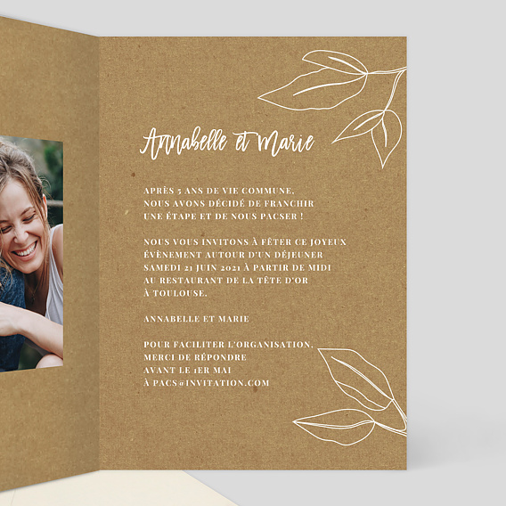 Faire part pacs Esquisse Bohème Intérieur Droit