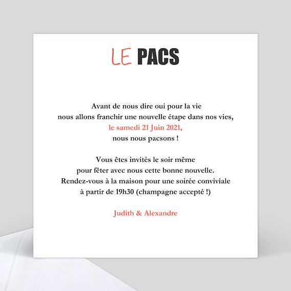 Faire part pacs Affiche de Film Verso
