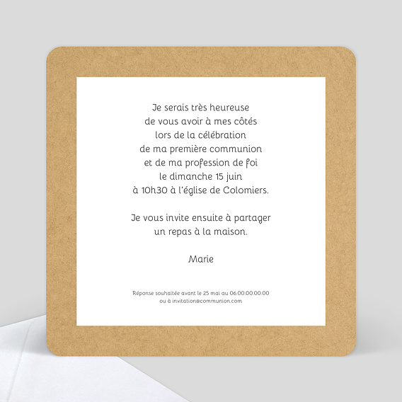 Faire-part communion Fanions Bucoliques Verso