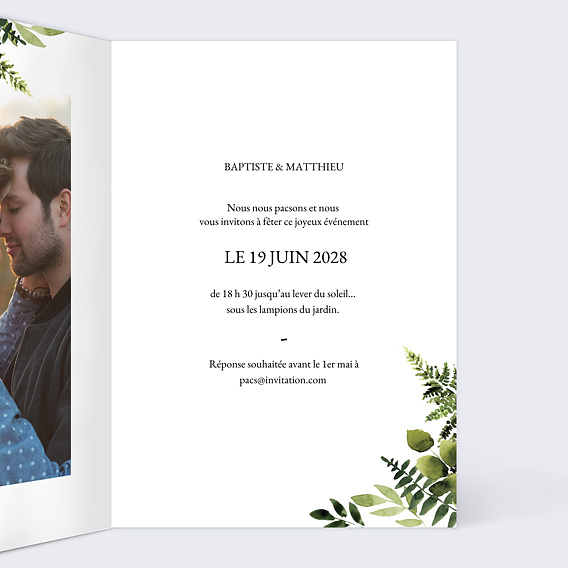 Faire part pacs White Garden Intérieur Droit