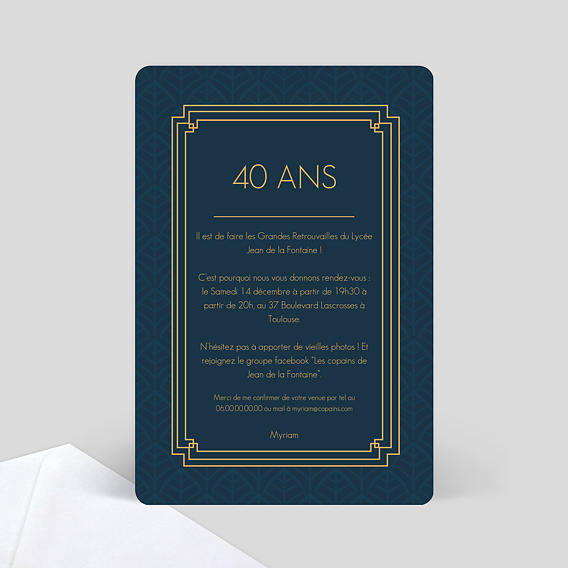 Carte d'invitation Années Folles Verso