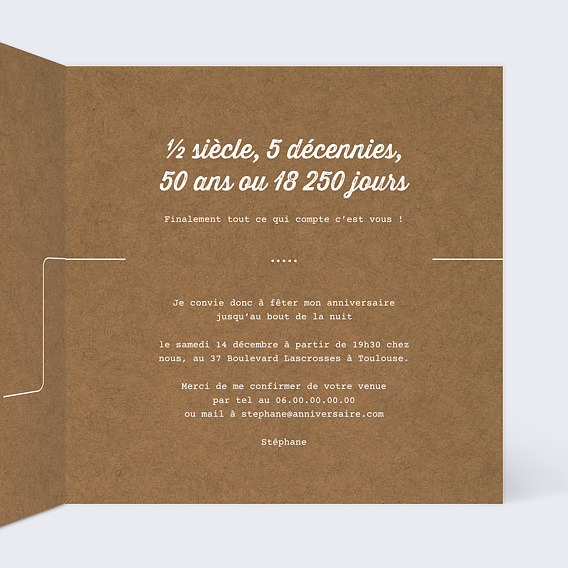 Invitation anniversaire Timeline Kraft Intérieur Droit