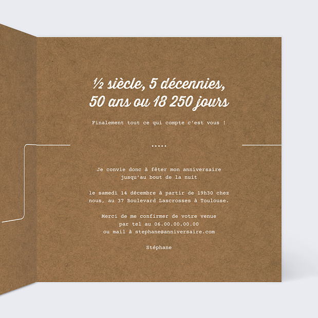 Invitation Anniversaire Timeline Kraft Intérieur Droit