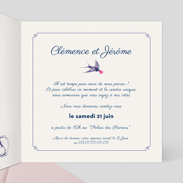 Carte Pacs Hirondelle d'Amour Intérieur Droit