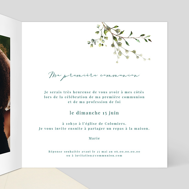 Carte de communion Herbarium Intérieur Droit