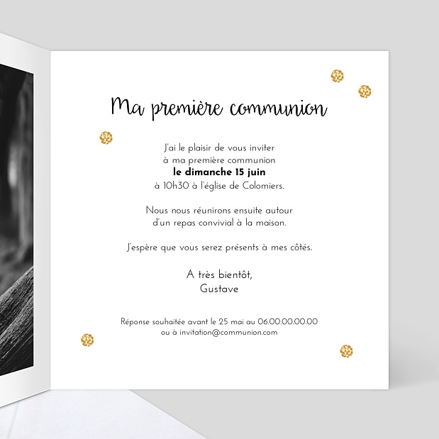 Carte de communion Pois Ocre Intérieur Droit