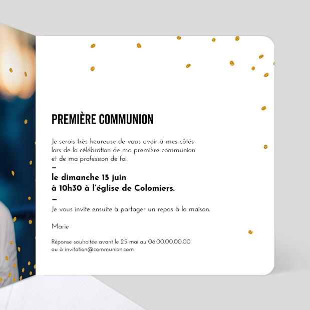 Carte de Communion Poussière d'Étoiles Intérieur Droit