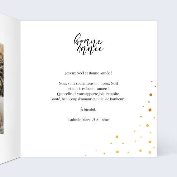 Carte de Noël Dorure pois bonne année Intérieur Droit