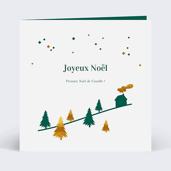 Carte de Noël  Découpe paysage d'hiver Recto