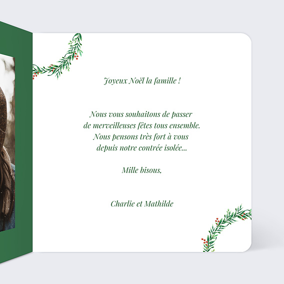 Carte de Noël  Couronne de Noël sans photo Intérieur Droit