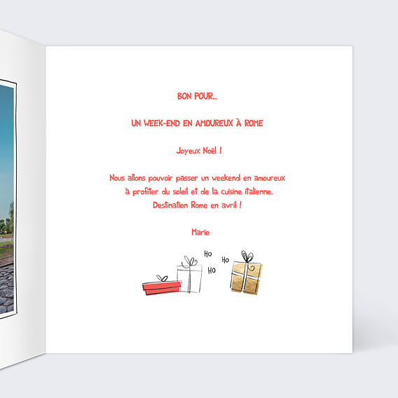 Carte de Noël Bon pour Cadeau Intérieur Droit