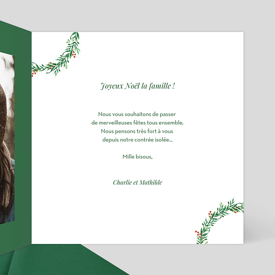 Carte de Noël  Couronne de Noël sans photo Intérieur Droit