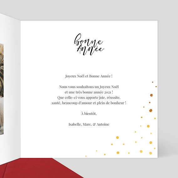 Carte de Noël  Dorure pois bonne année Intérieur Droit